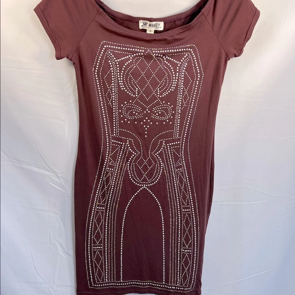 Say What? sequined wine colored mini t shirt dress - Picture 2 of 4